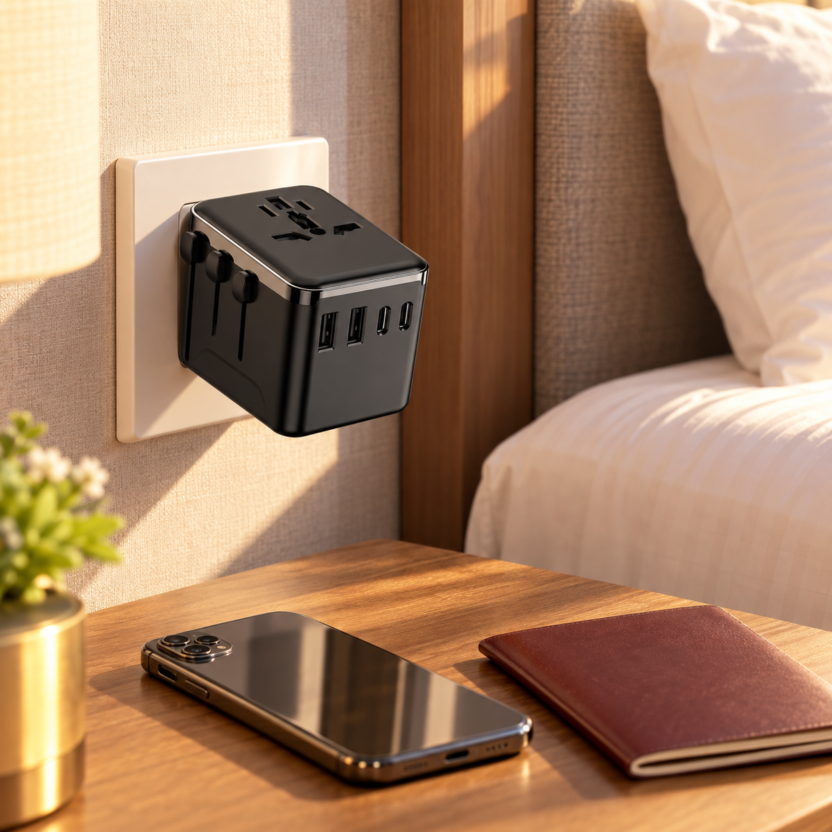 🌍 Universal Travel Adapter | Matte-Finish | Hotels | Globetrotters | Jet Black