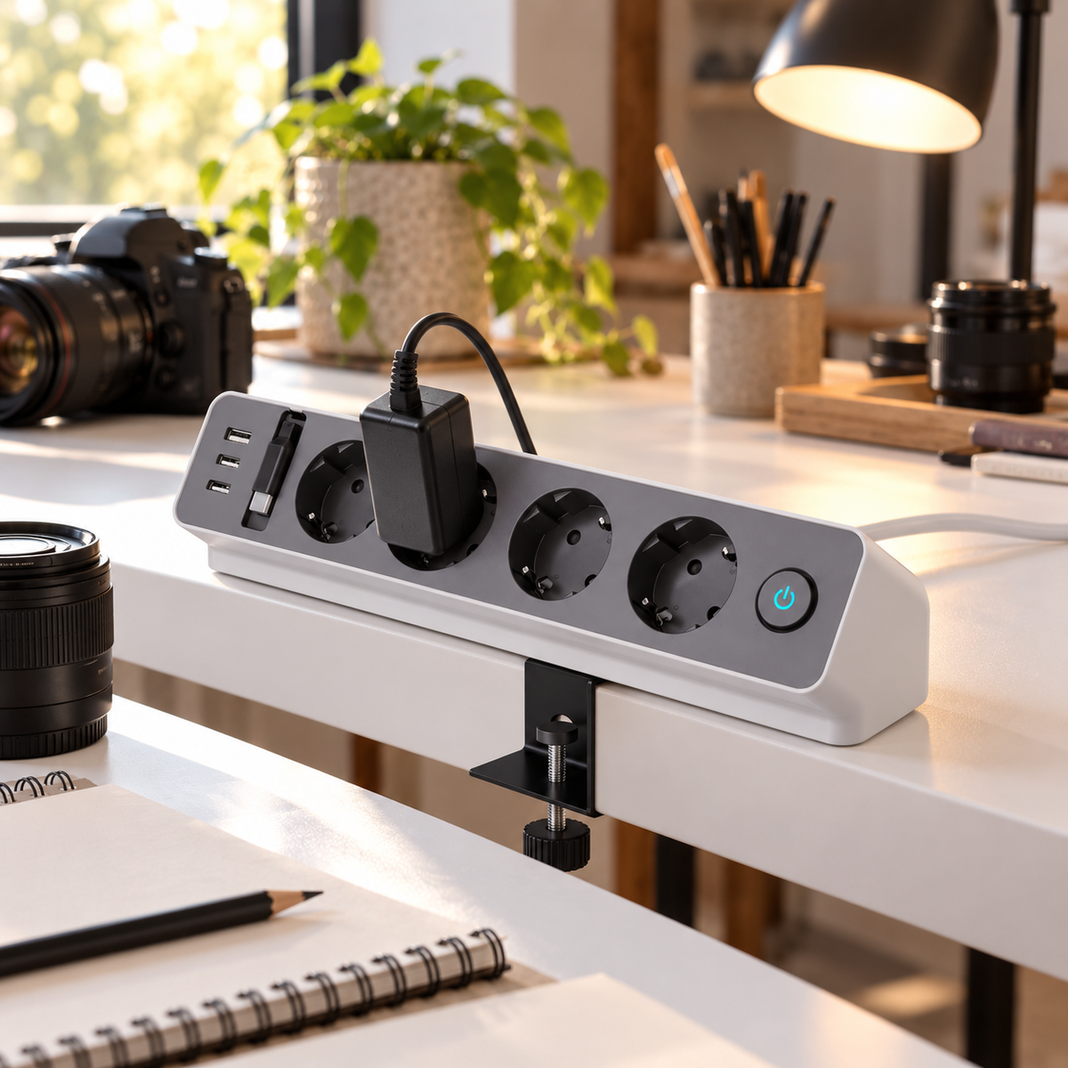 🔌 Desktop Power Strip — PC — Home Office — Tech Gifts — Clean Clamp-On Setup