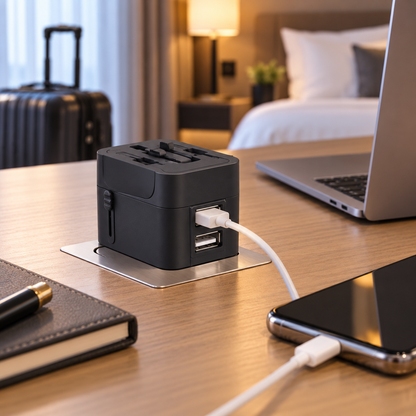 🌍 International Travel Adapter / Plastic / Hotels / Travelers / Compact Black
