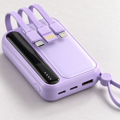 🔋 Power Bank | Lavender Shell | Outdoors | Travelers | Built-In Cables