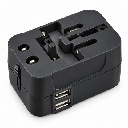 🌍 International Travel Adapter / Plastic / Hotels / Travelers / Compact Black