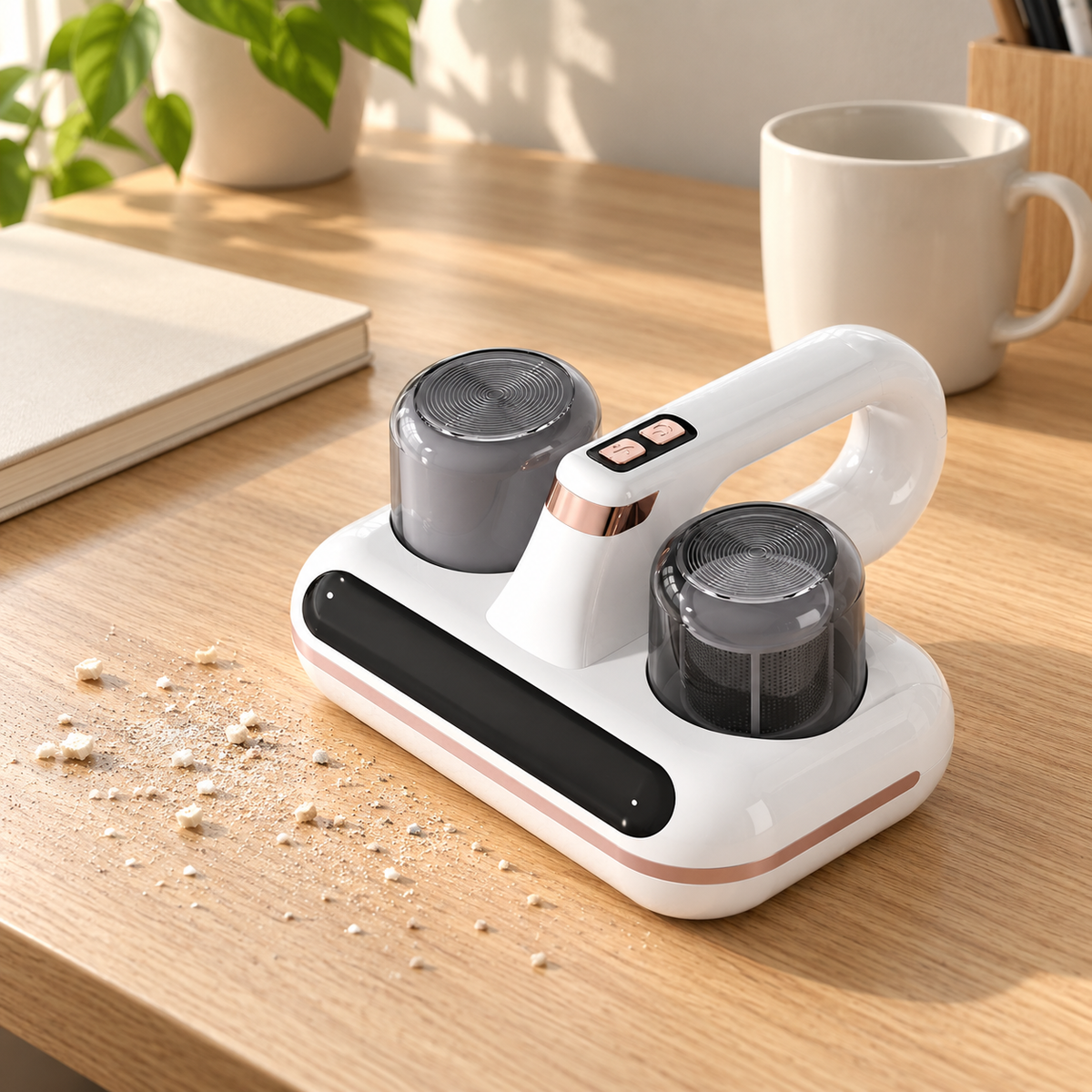 🧹 Mini Desktop Vacuum | White-Shell | Workspaces | Students | Rose-Gold Trim