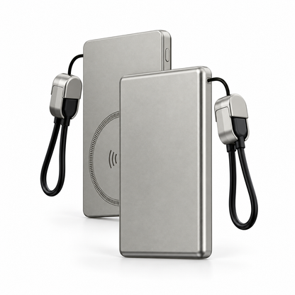 🔋 Magnetic Power Bank | Metal-Look | Travel | Travelers | Sleek Silver
