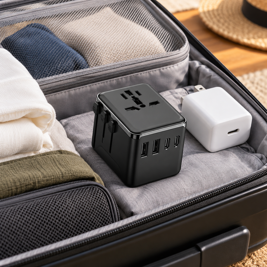 🌍 Universal Travel Adapter | Matte-Finish | Hotels | Globetrotters | Jet Black