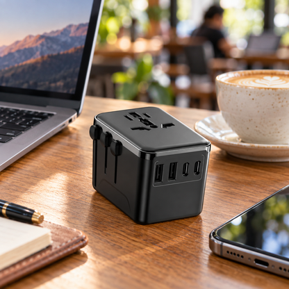 🌍 Universal Travel Adapter | Matte-Finish | Hotels | Globetrotters | Jet Black