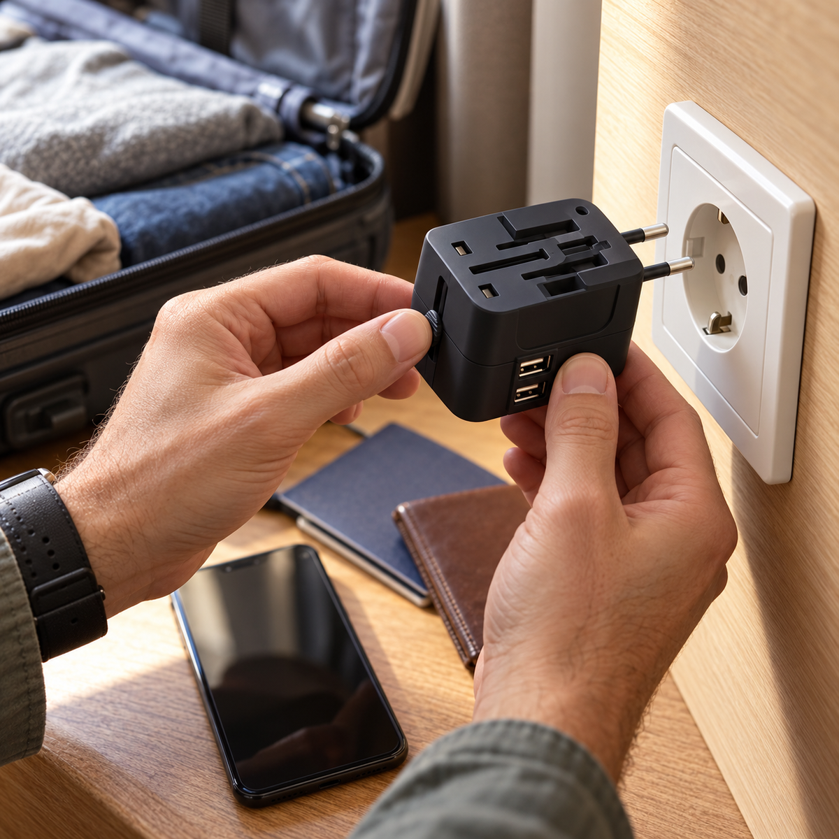 🌍 International Travel Adapter / Plastic / Hotels / Travelers / Compact Black