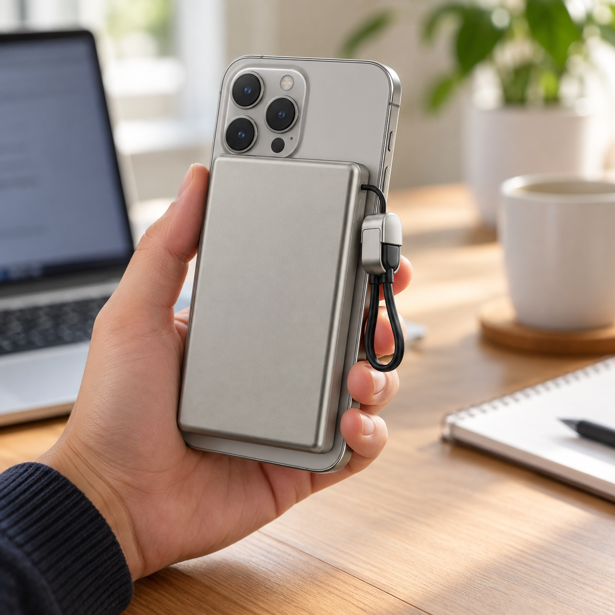 🔋 Magnetic Power Bank | Metal-Look | Travel | Travelers | Sleek Silver