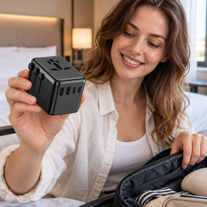 🌍 Universal Travel Adapter | Matte-Finish | Hotels | Globetrotters | Jet Black