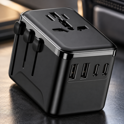 🌍 Universal Travel Adapter | Matte-Finish | Hotels | Globetrotters | Jet Black