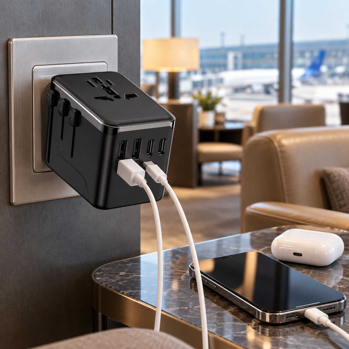 🌍 Universal Travel Adapter | Matte-Finish | Hotels | Globetrotters | Jet Black