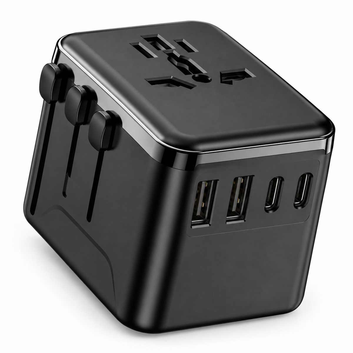 🌍 Universal Travel Adapter | Matte-Finish | Hotels | Globetrotters | Jet Black