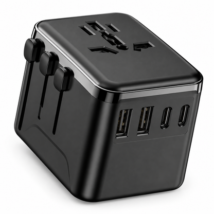 🌍 Universal Travel Adapter | Matte-Finish | Hotels | Globetrotters | Jet Black