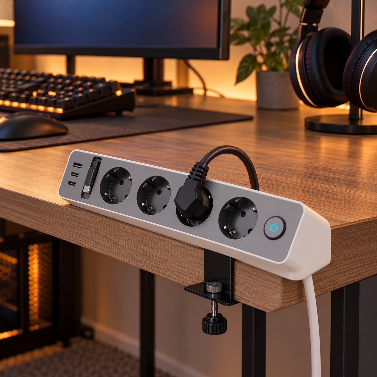 🔌 Desktop Power Strip — PC — Home Office — Tech Gifts — Clean Clamp-On Setup