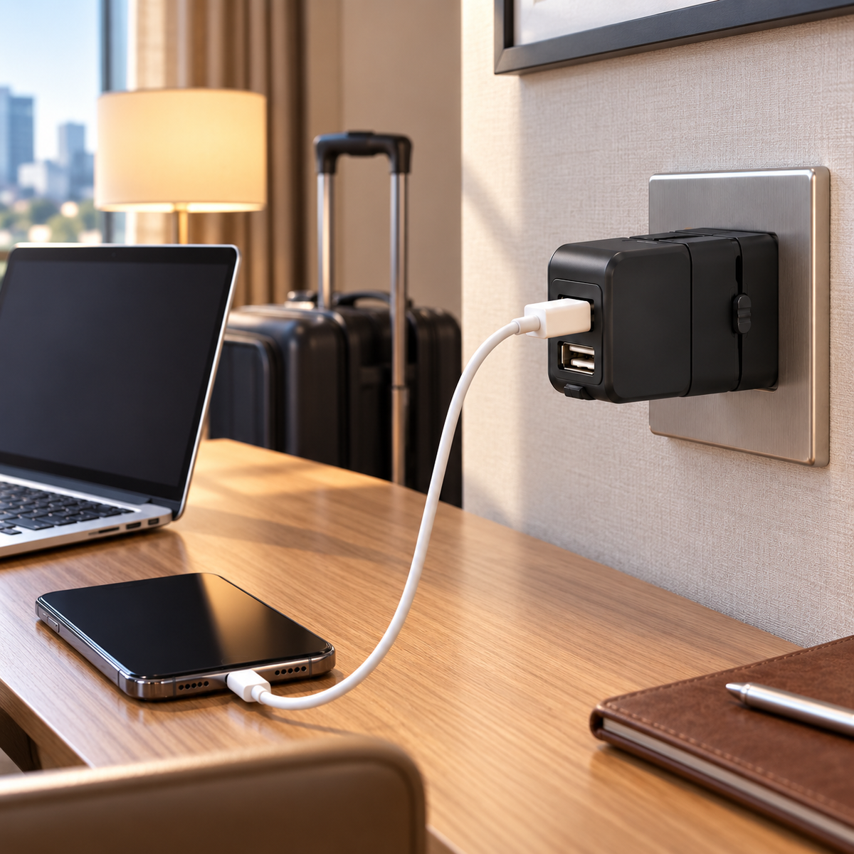 🌍 International Travel Adapter / Plastic / Hotels / Travelers / Compact Black