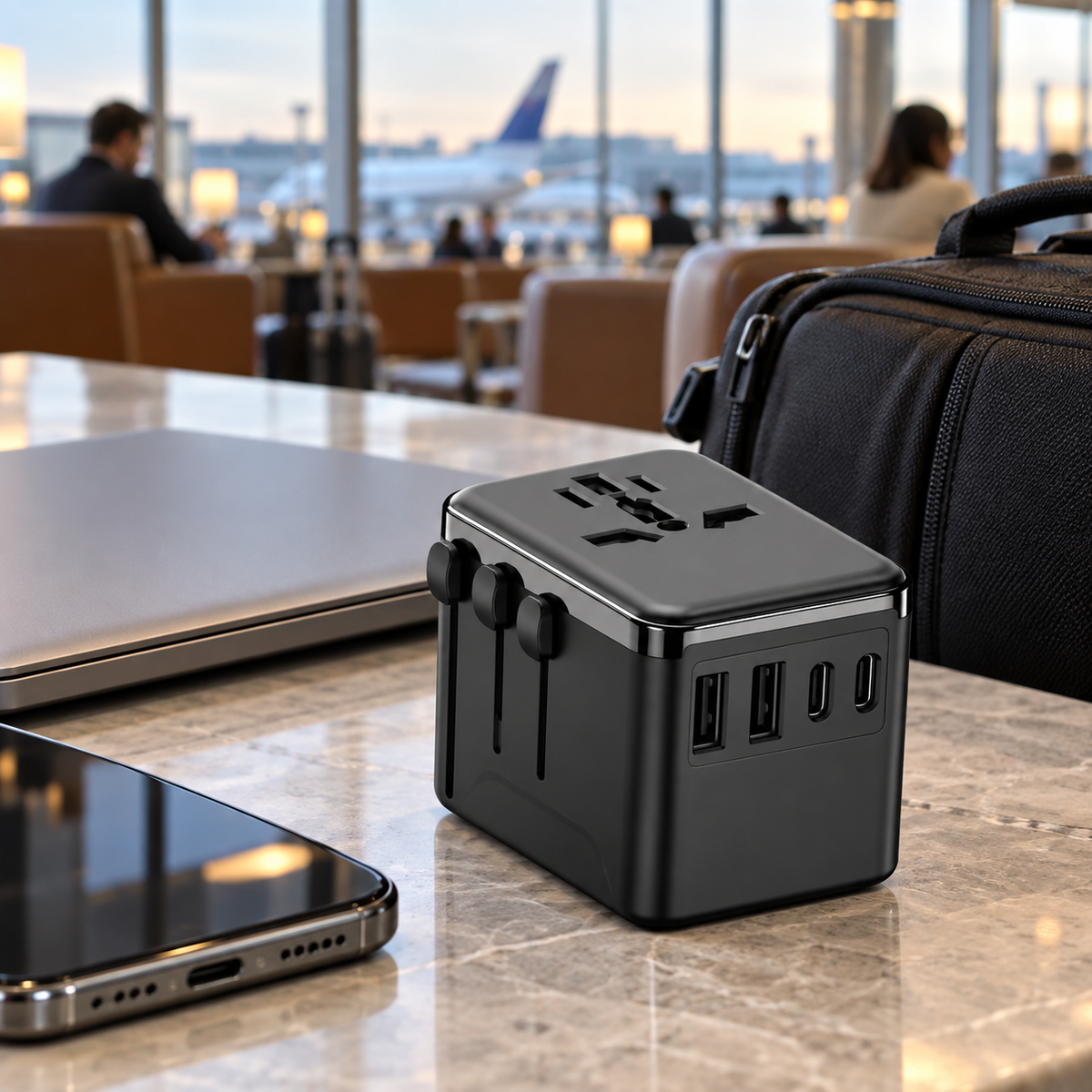 🌍 Universal Travel Adapter | Matte-Finish | Hotels | Globetrotters | Jet Black