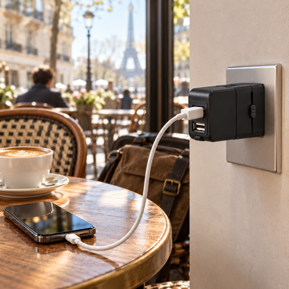 🌍 International Travel Adapter / Plastic / Hotels / Travelers / Compact Black