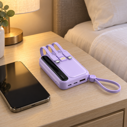 🔋 Power Bank | Lavender Shell | Outdoors | Travelers | Built-In Cables